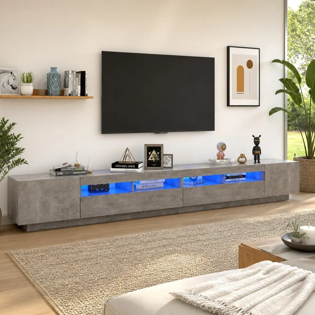 TV Cabinet with RGB LED Lights Modern Grey Media Storage Unit 300 x 35 x 40 cm