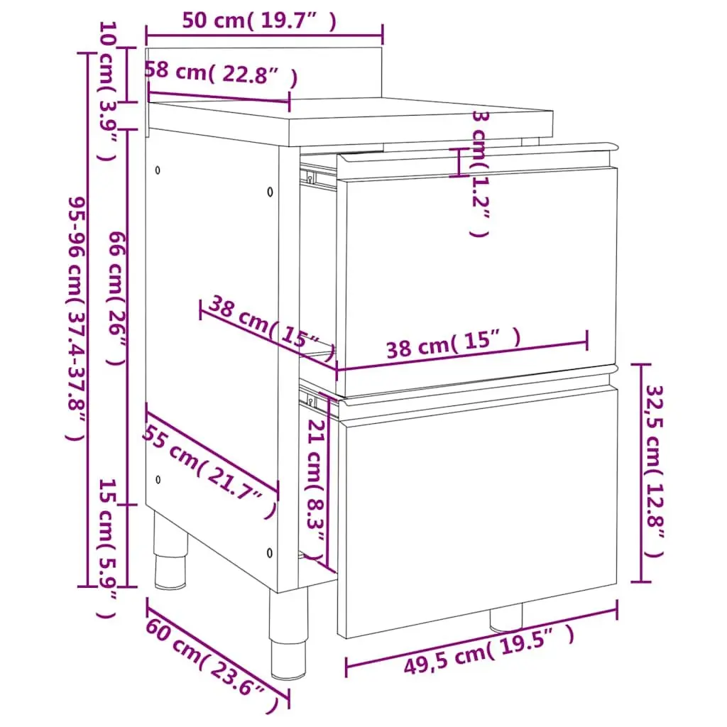 Stainless Steel Commercial Kitchen Storage Cabinet 50x60x96cm with 2 Drawers