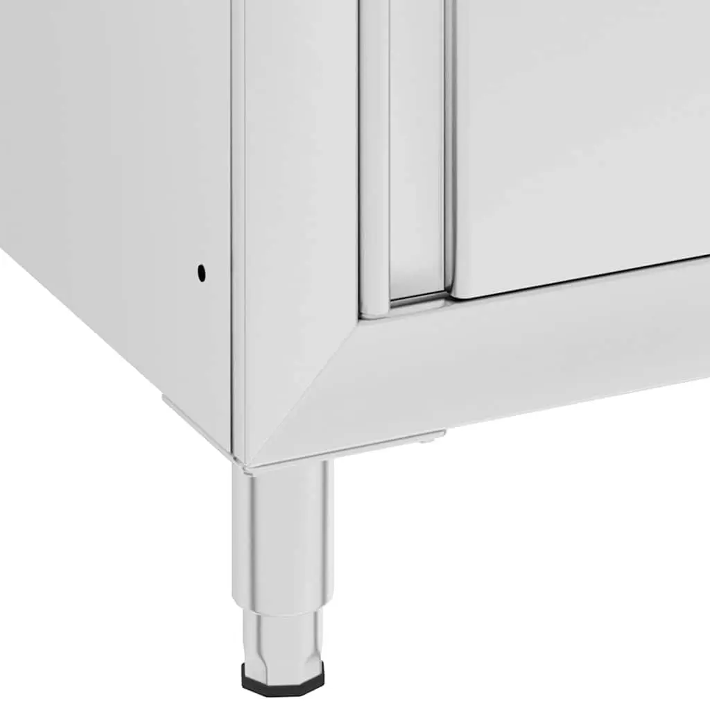 Stainless Steel Commercial Kitchen Storage Cabinet Adjustable Feet Backsplash Water Pipe Hole 2 Piece