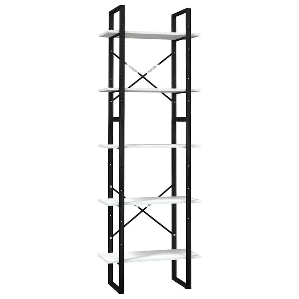 5-Tier Book Cabinet White Pinewood Storage Shelving Unit