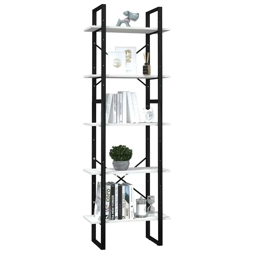 5-Tier Book Cabinet White Pinewood Storage Shelving Unit