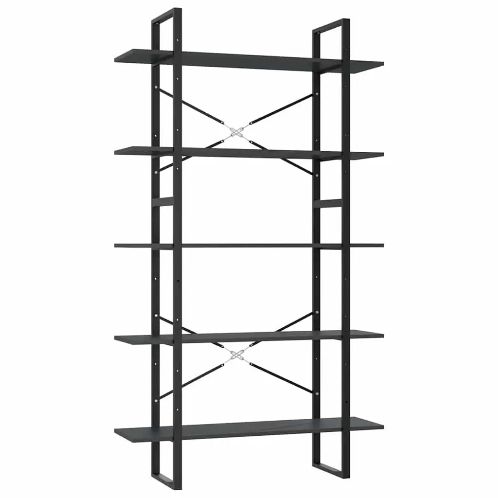 Bookcase Grey Engineered Wood 5 Shelf Modern Industrial Storage Display Unit
