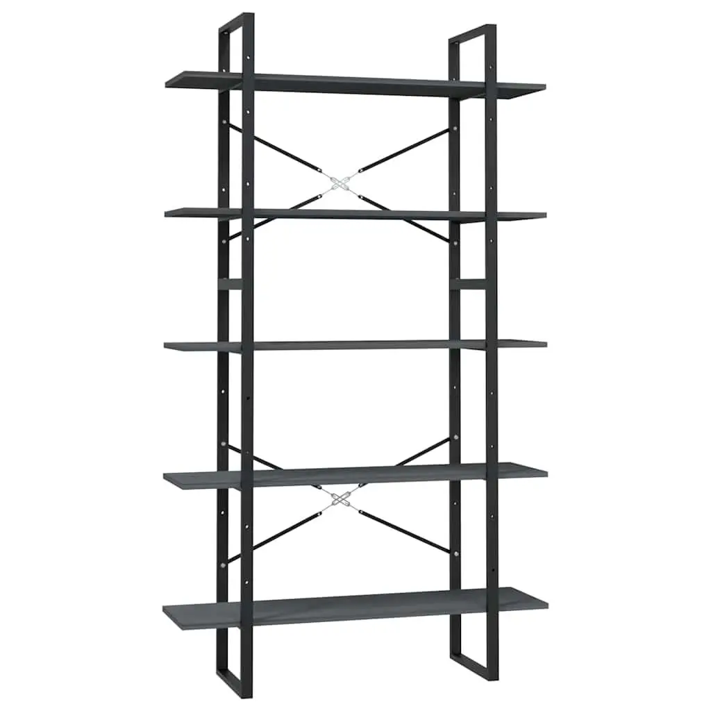 5-Tier Book Cabinet Grey Pinewood Metal Frame Standing Shelf