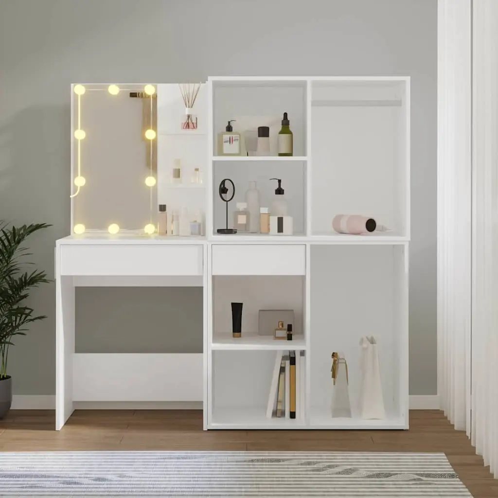 LED Dressing Table with Adjustable Light Modes and 2 Storage Cabinets White