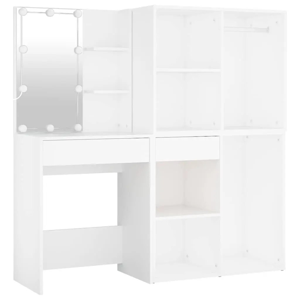 LED Dressing Table with Adjustable Light Modes and 2 Storage Cabinets White