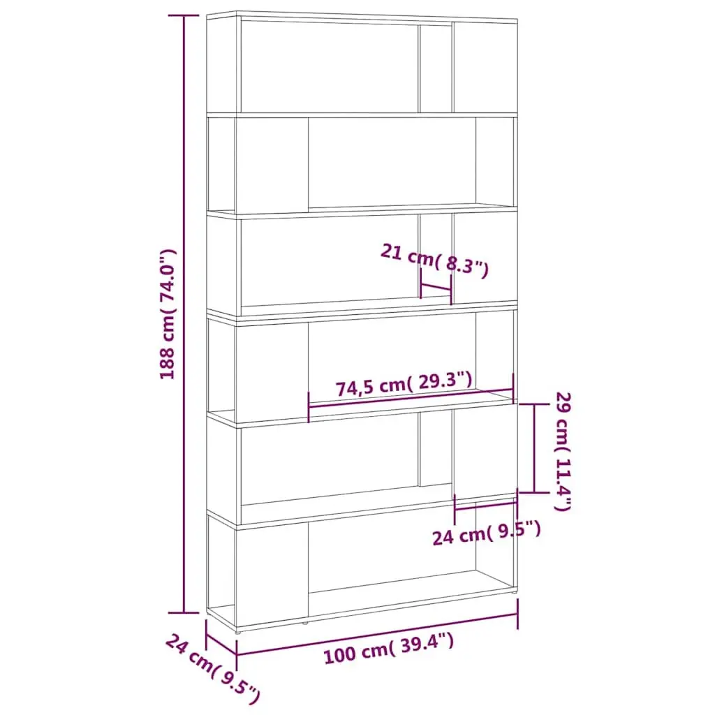 Book Cabinet Room Divider Shelving Unit Storage Organizer Brown 100L x 24W x 188H cm