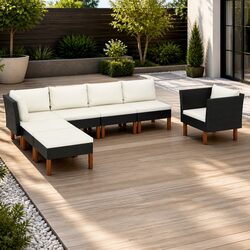 7 Piece Garden Lounge Set Outdoor Furniture PE Rattan Steel Frame Eucalyptus
