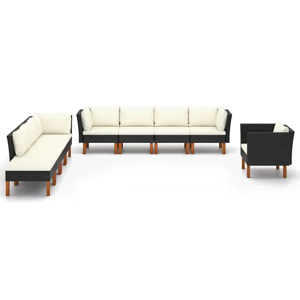 9 Piece Garden Lounge Set Outdoor Sofa PE Rattan Steel Frame Eucalyptus Wood