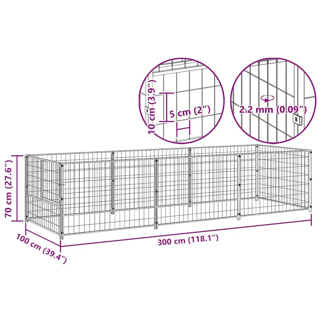 Dog Kennel Outdoor Steel Wire Mesh 3m² Black Exercise Run Cage