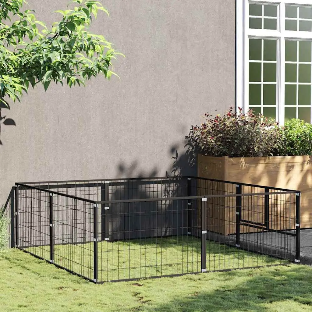 Outdoor Dog Kennel Black Steel Wire Mesh Enclosure 4m² Durable Play Area