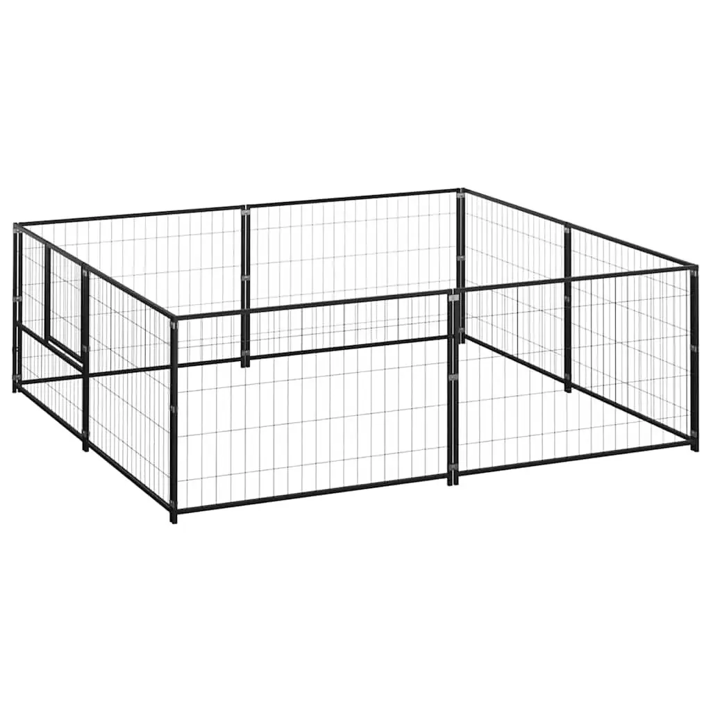 Outdoor Dog Kennel Black Steel Wire Mesh Enclosure 4m² Durable Play Area