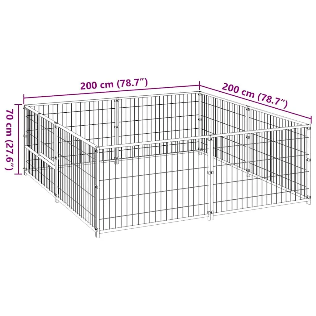 Outdoor Dog Kennel Black Steel Wire Mesh Enclosure 4m² Durable Play Area