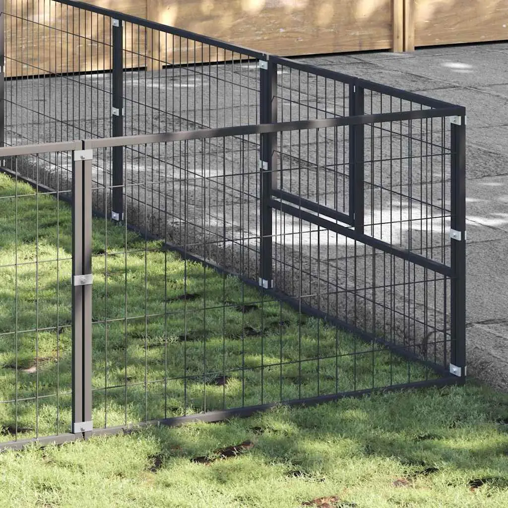 Dog Kennel Outdoor Black Steel Wire Mesh 60 m² Pet Enclosure Cage Run Play Area