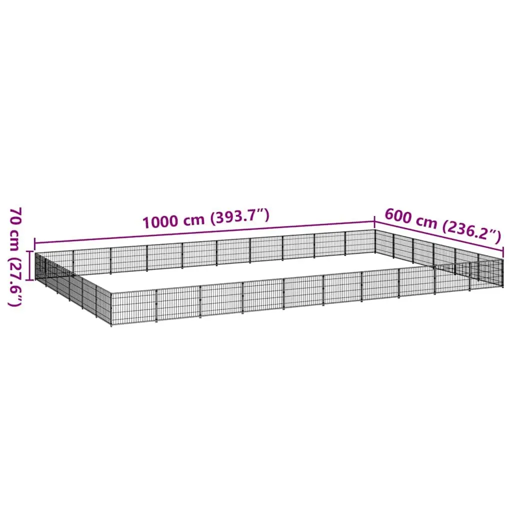 Dog Kennel Outdoor Black Steel Wire Mesh 60 m² Pet Enclosure Cage Run Play Area