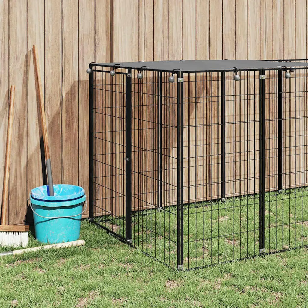 Dog Kennel Outdoor Steel Wire Mesh Enclosure Black Large