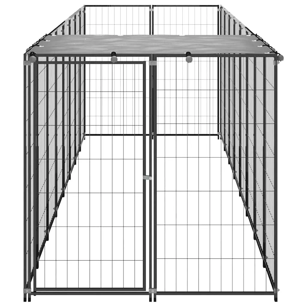 Dog Kennel Outdoor Steel Wire Mesh Enclosure Black Large