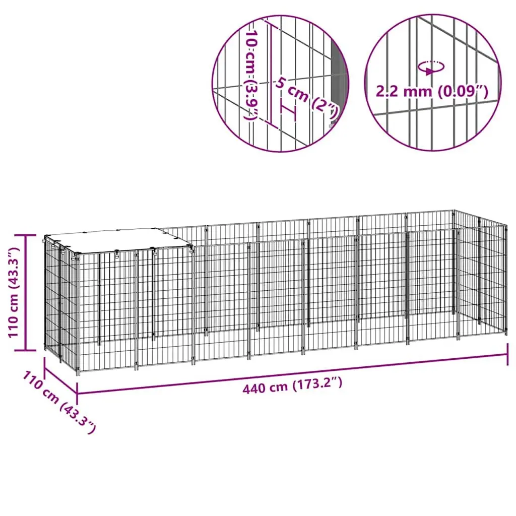 Dog Kennel Outdoor Steel Wire Mesh Enclosure Black Large