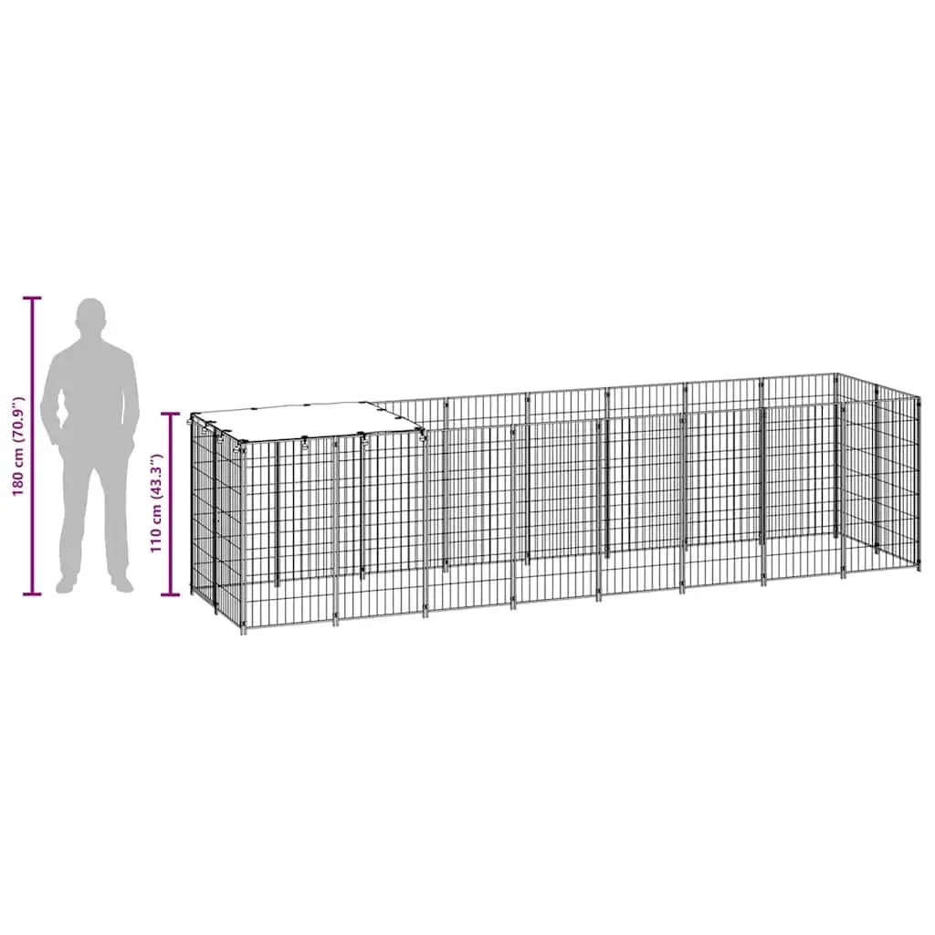 Dog Kennel Outdoor Steel Wire Mesh Enclosure Black Large