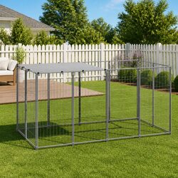Dog Kennel Outdoor Steel Cage Pet Enclosure Exercise Pen Run Silver 2.42m²