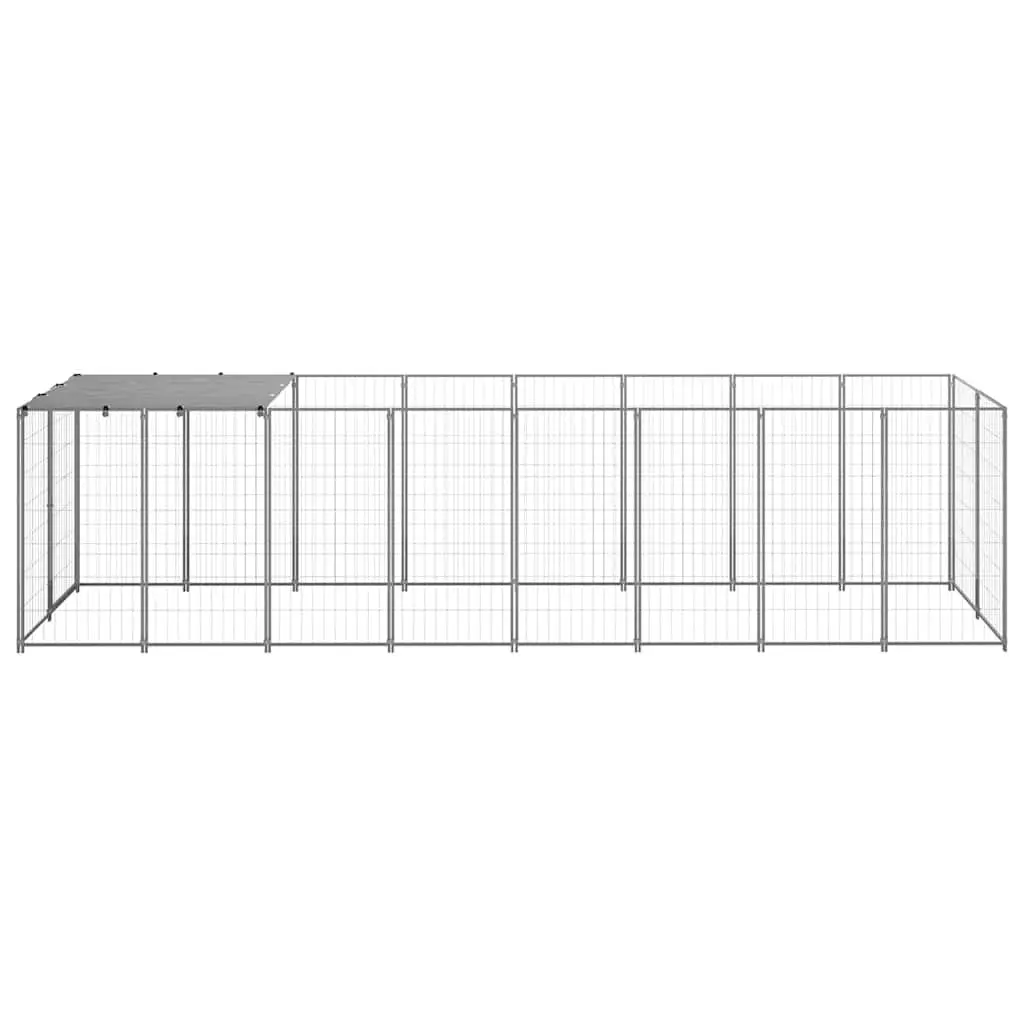 Outdoor Steel Dog Kennel Spacious Pet Enclosure Silver 4.84m²