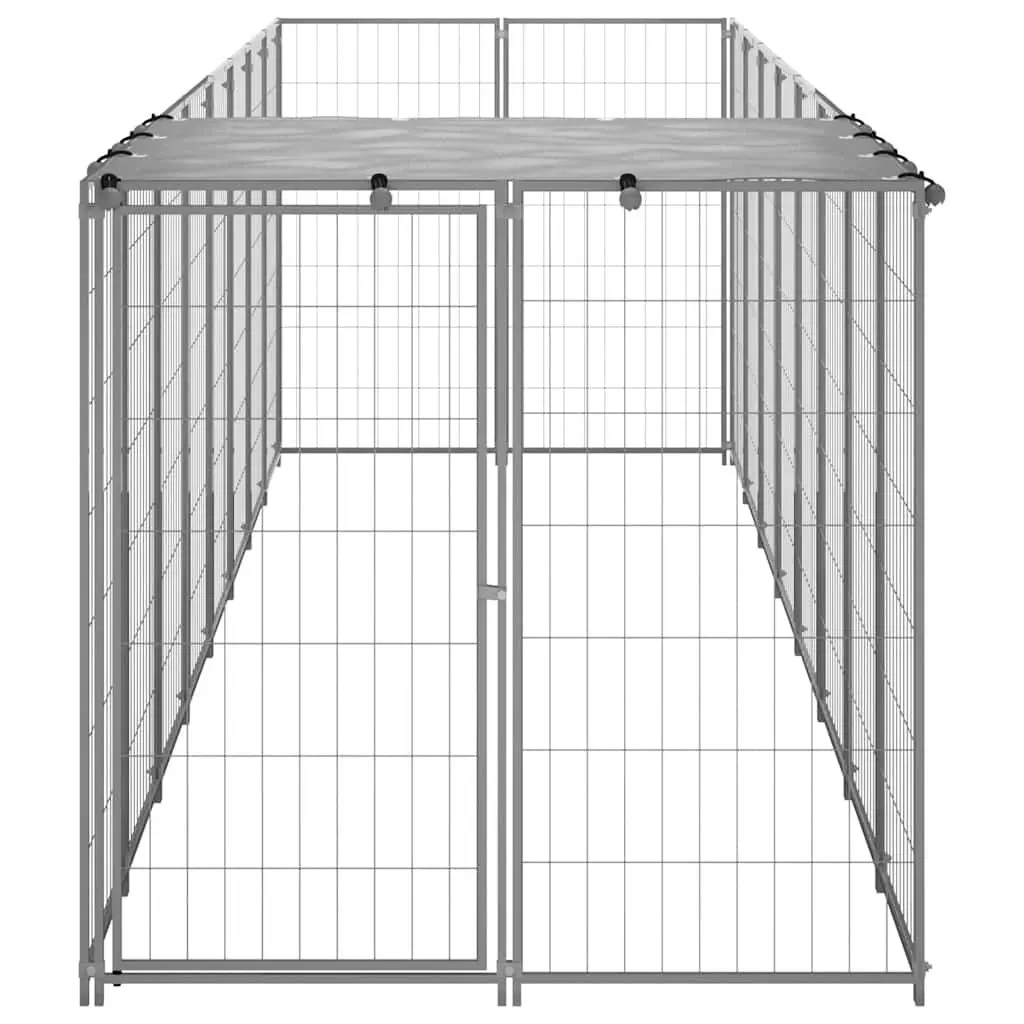 Outdoor Steel Dog Kennel Spacious Pet Enclosure Silver 4.84m²