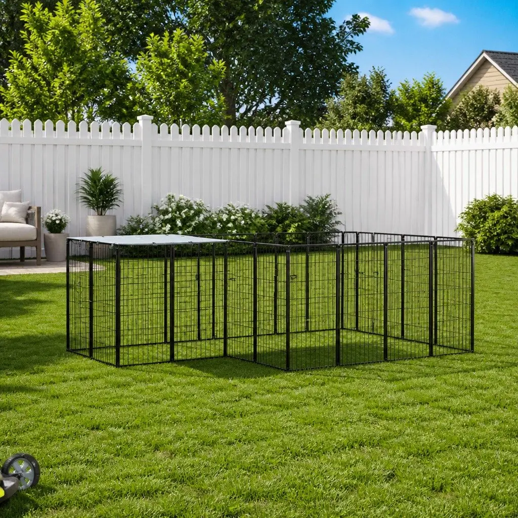 Dog Kennel Large Outdoor Steel Wire Mesh Exercise Run Cage Black