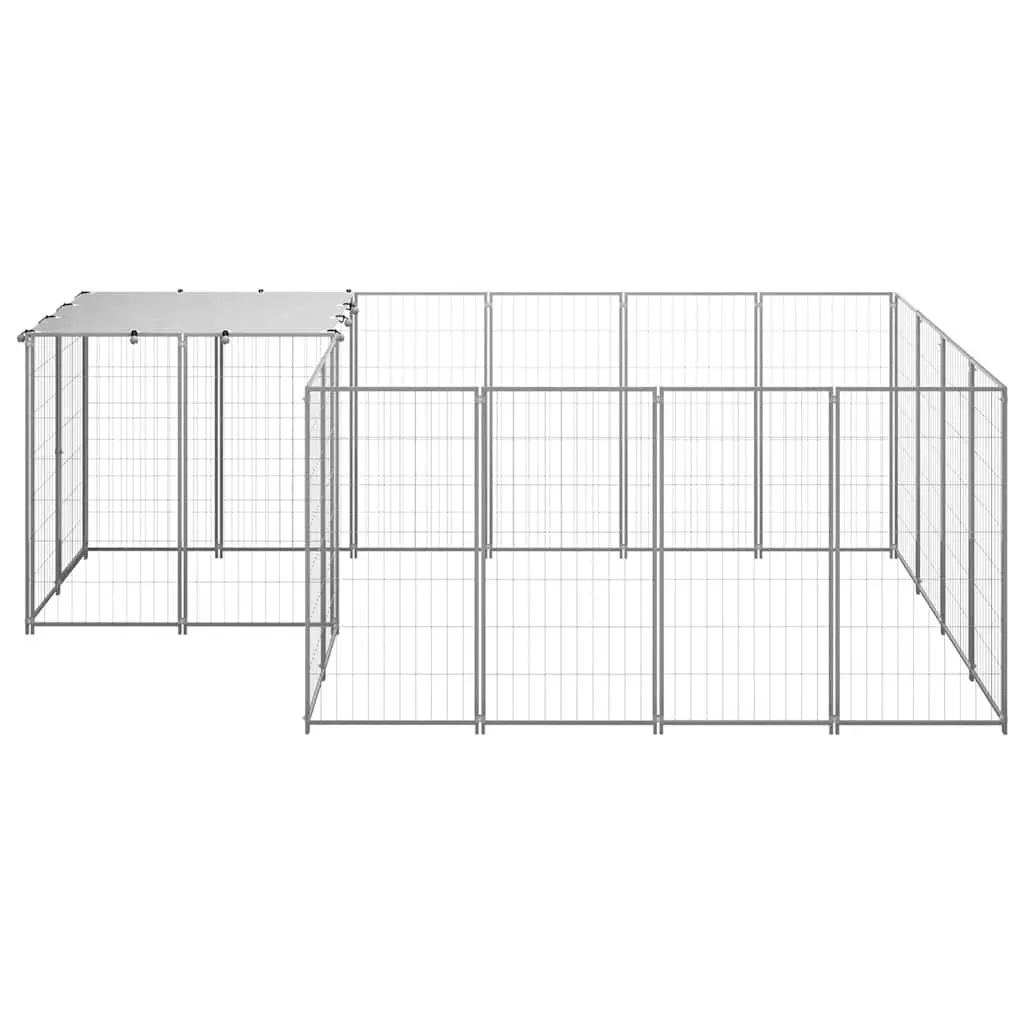 Outdoor Dog Kennel Steel Cage Run Enclosure Lockable Door 6.05m² Silver
