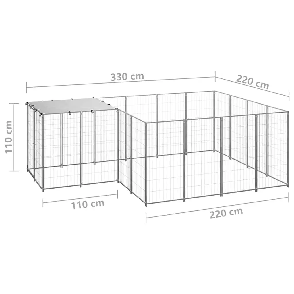 Outdoor Dog Kennel Steel Cage Run Enclosure Lockable Door 6.05m² Silver