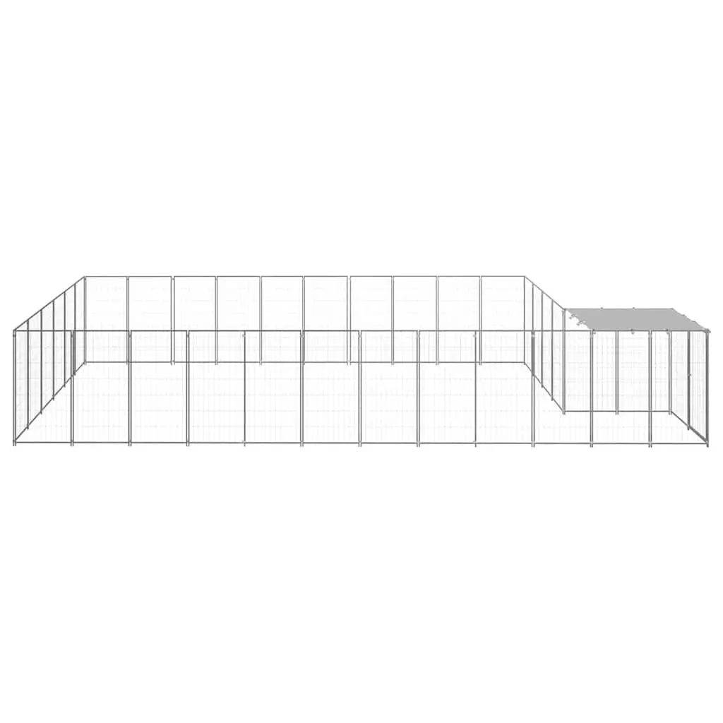 Dog Kennel Steel Outdoor Run Cage Enclosure 19.36 m² Silver