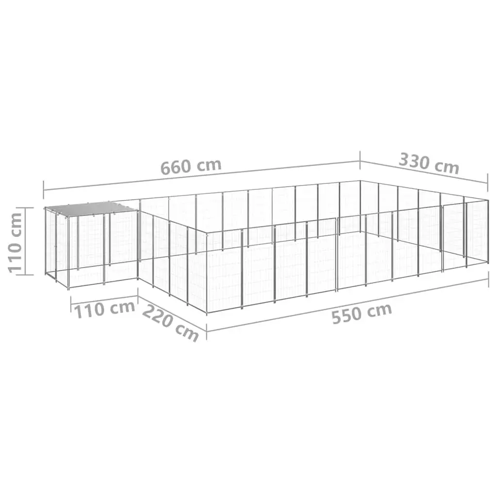 Dog Kennel Steel Outdoor Run Cage Enclosure 19.36 m² Silver