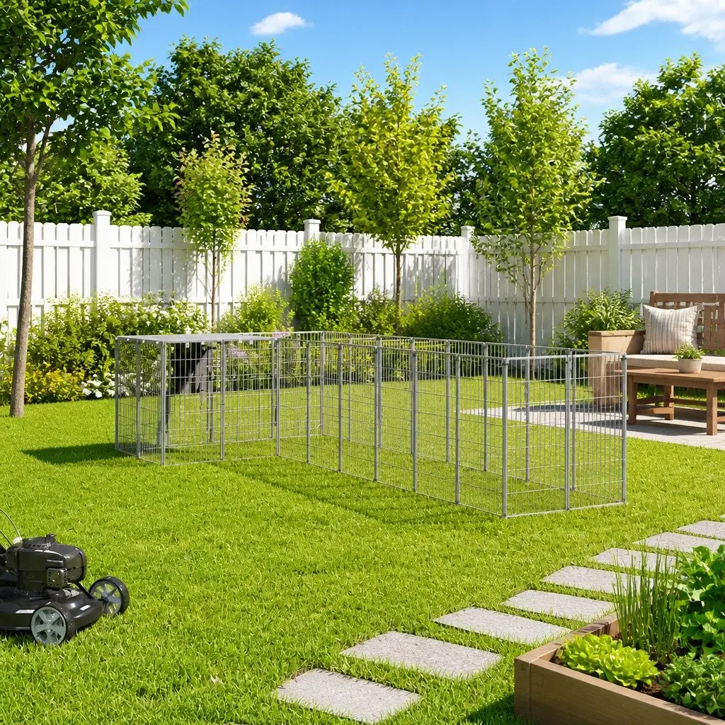Dog Kennel Outdoor Steel Cage Large 6.05 m² Pet Enclosure Run Exercise Play Pen Mesh Wire