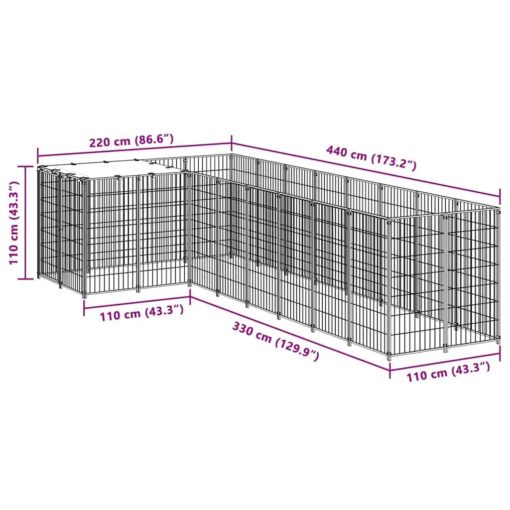 Dog Kennel Outdoor Steel Cage Large 6.05 m² Pet Enclosure Run Exercise Play Pen Mesh Wire