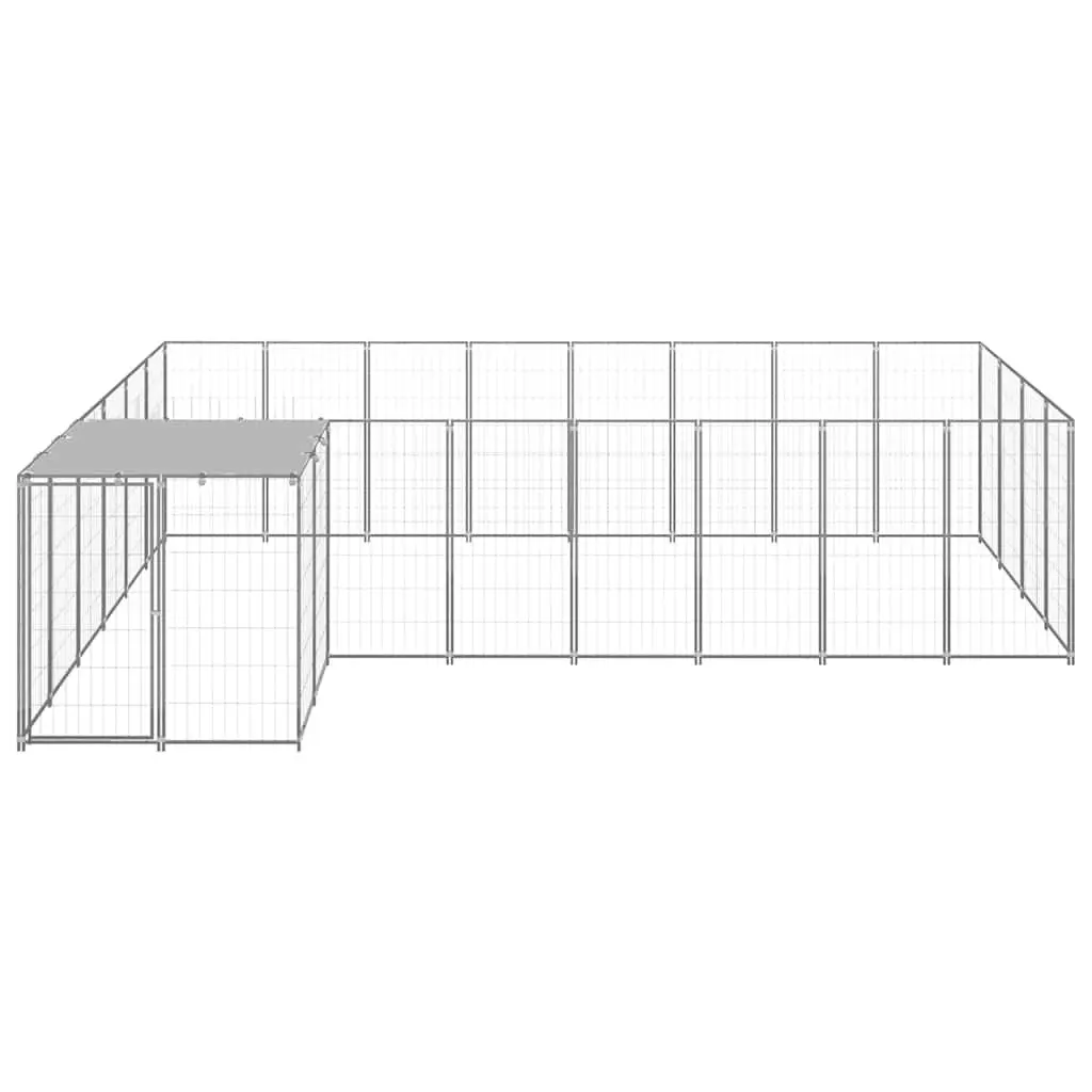 Dog Kennel Silver Outdoor Pet Enclosure 10.89 m² Steel Wire Mesh Cage Run