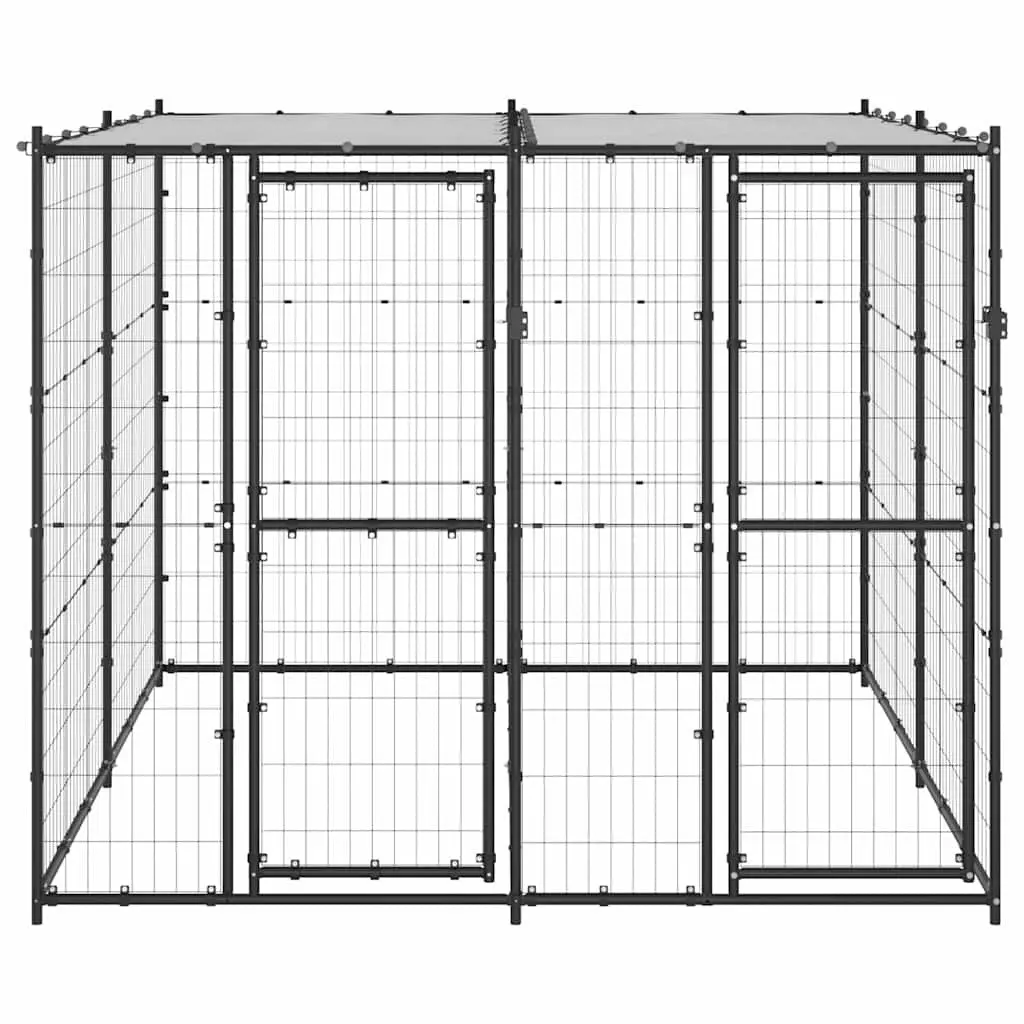 Dog Kennel Steel Outdoor with Roof Mesh Enclosure Lockable Door