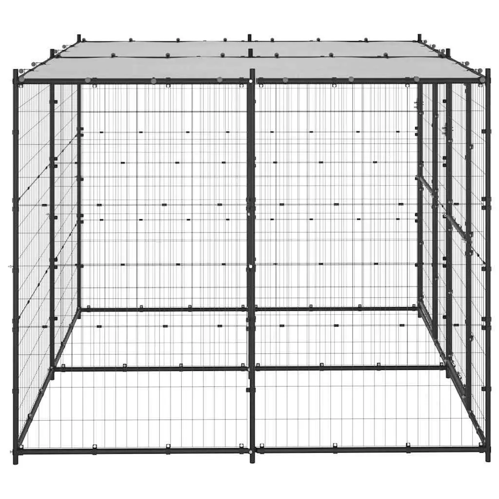 Dog Kennel Steel Outdoor with Roof Mesh Enclosure Lockable Door