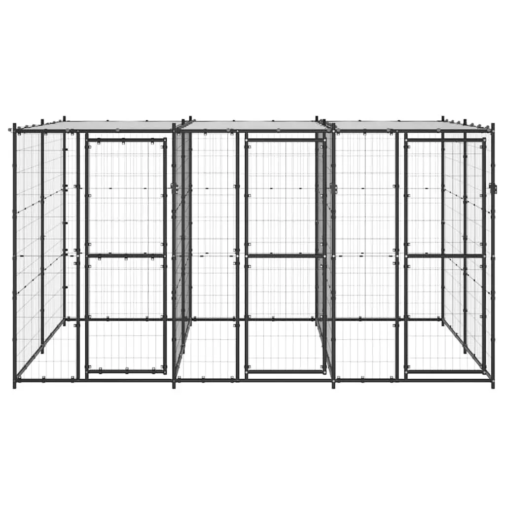 Dog Kennel Steel Outdoor Run Exercise Enclosure with Roof Mesh Sides Black