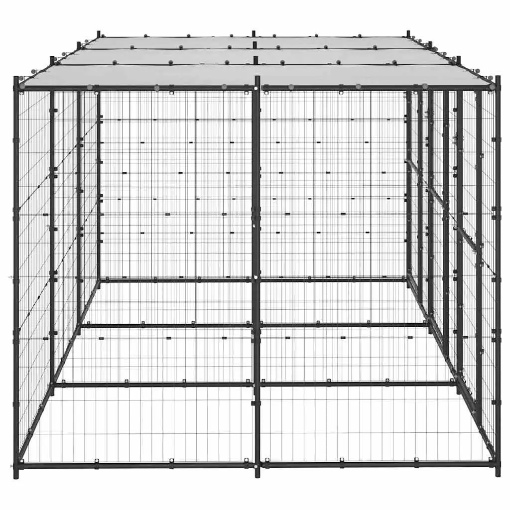 Dog Kennel Steel Outdoor Run Exercise Enclosure with Roof Mesh Sides Black