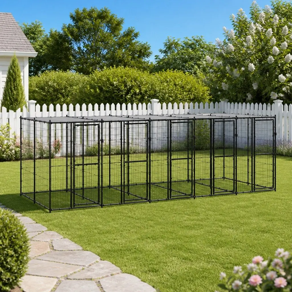 Dog Kennel Steel Outdoor Large Exercise Enclosure Mesh Roof