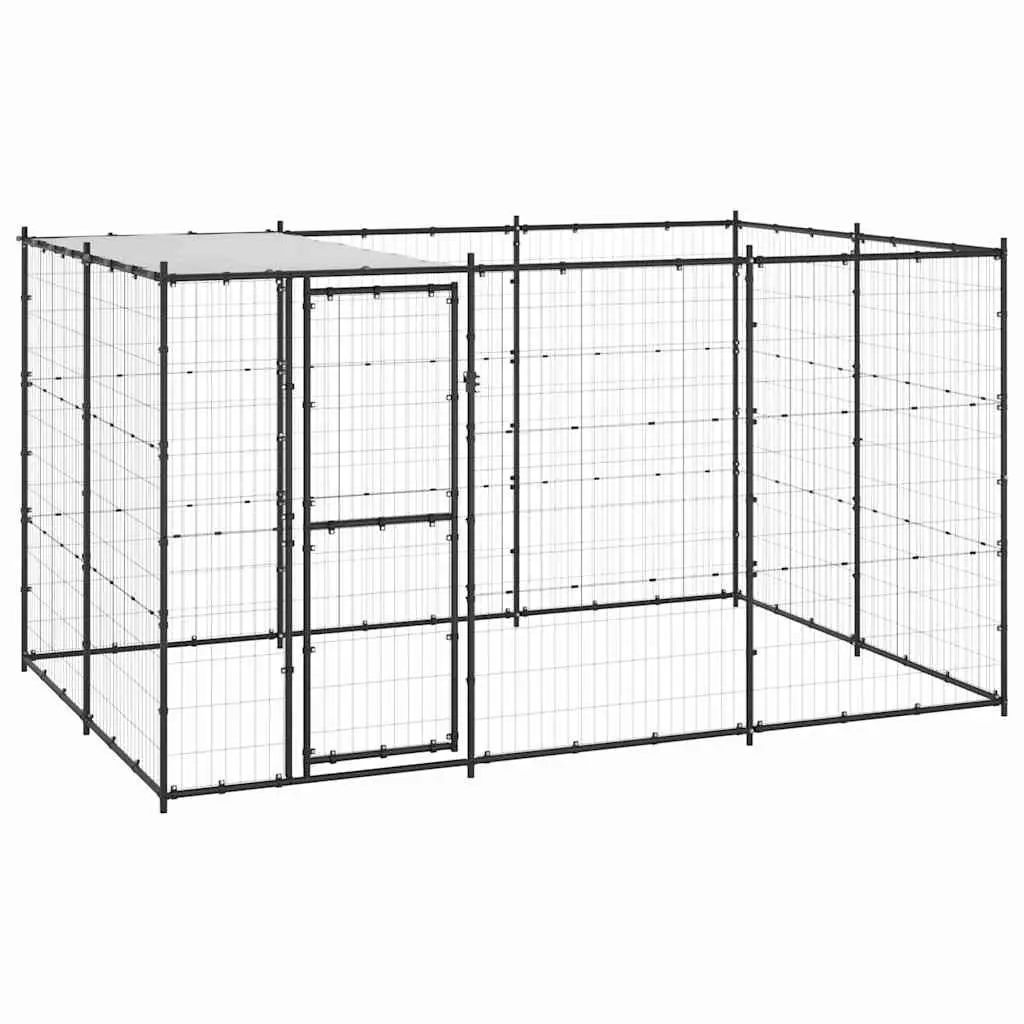 Dog Kennel Steel Frame Outdoor Run Enclosure with Roof Canopy 7.26 m²