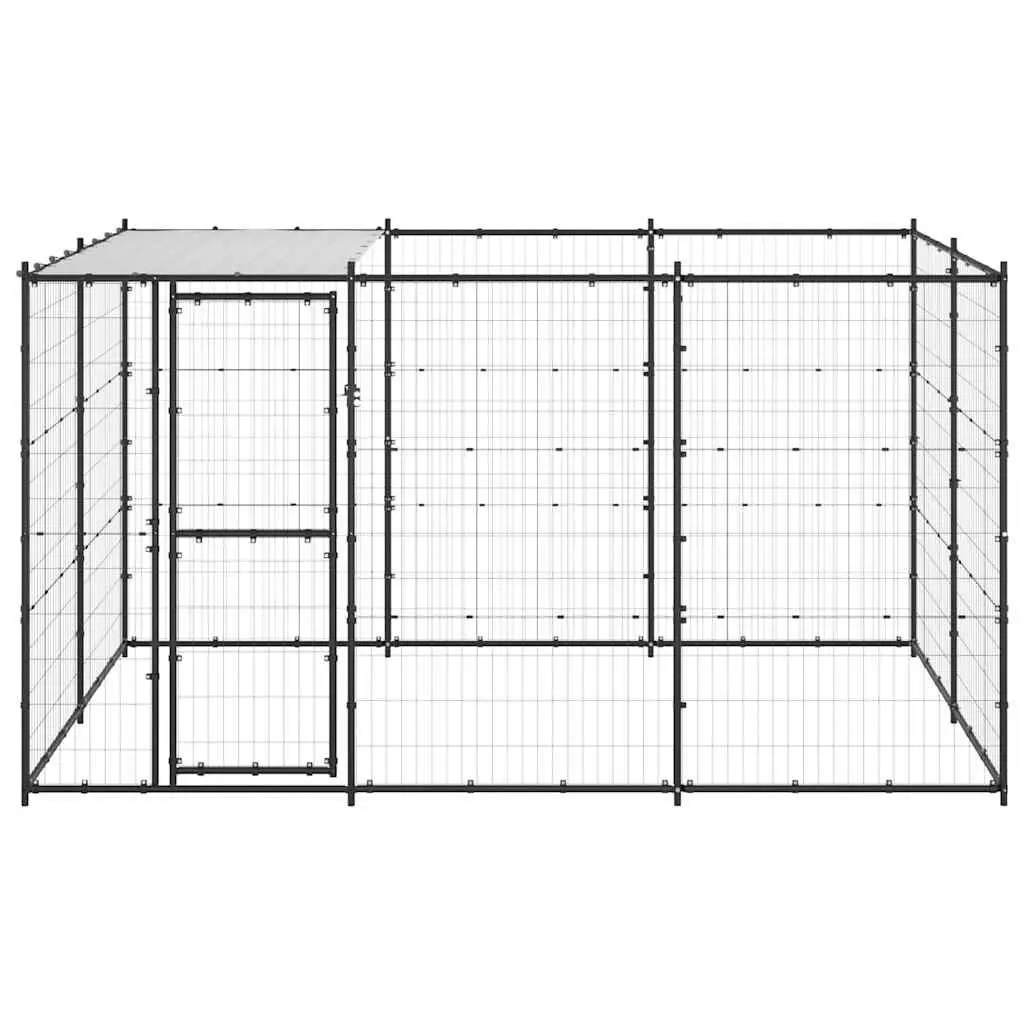 Dog Kennel Steel Frame Outdoor Run Enclosure with Roof Canopy 7.26 m²