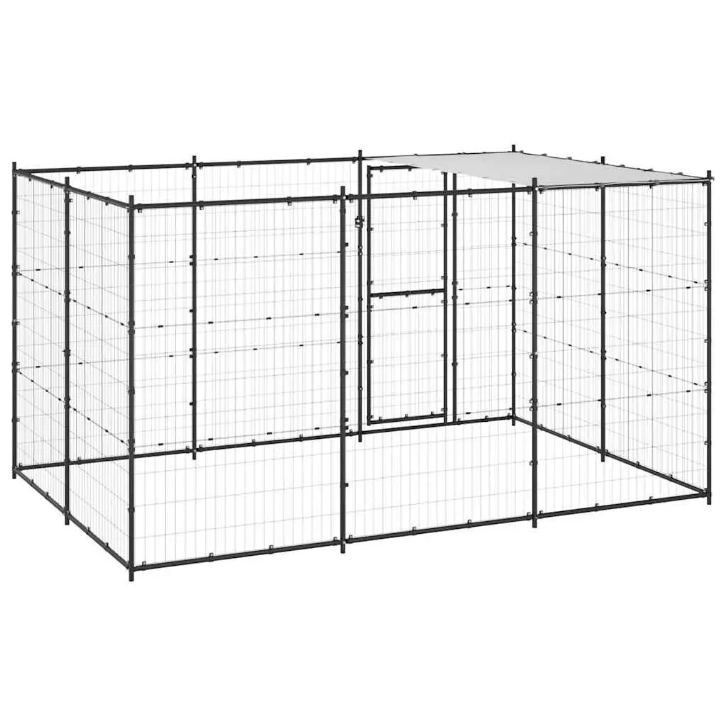 Dog Kennel Steel Frame Outdoor Run Enclosure with Roof Canopy 7.26 m²