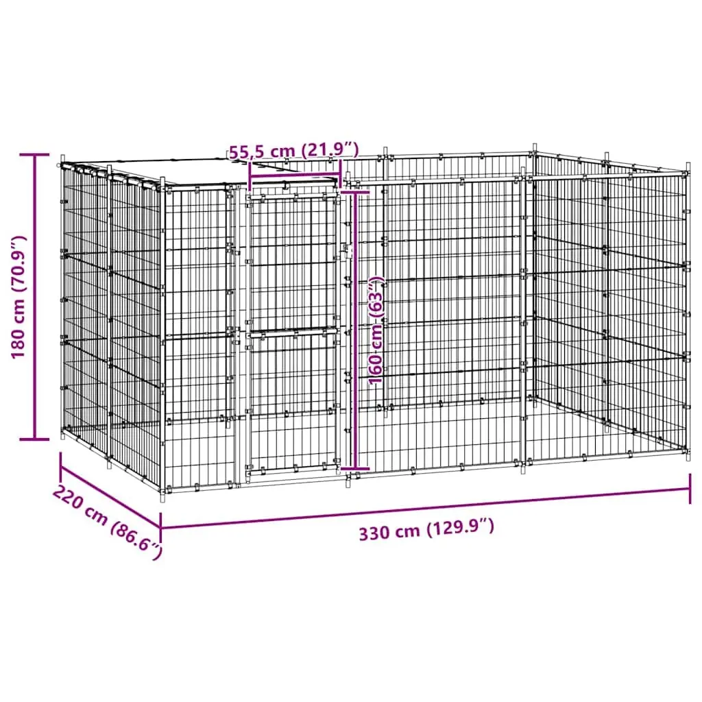 Dog Kennel Steel Frame Outdoor Run Enclosure with Roof Canopy 7.26 m²