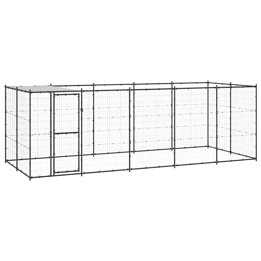 Dog Kennel Outdoor Steel Cage Run Exercise Enclosure with Roof Canopy 12.1m²