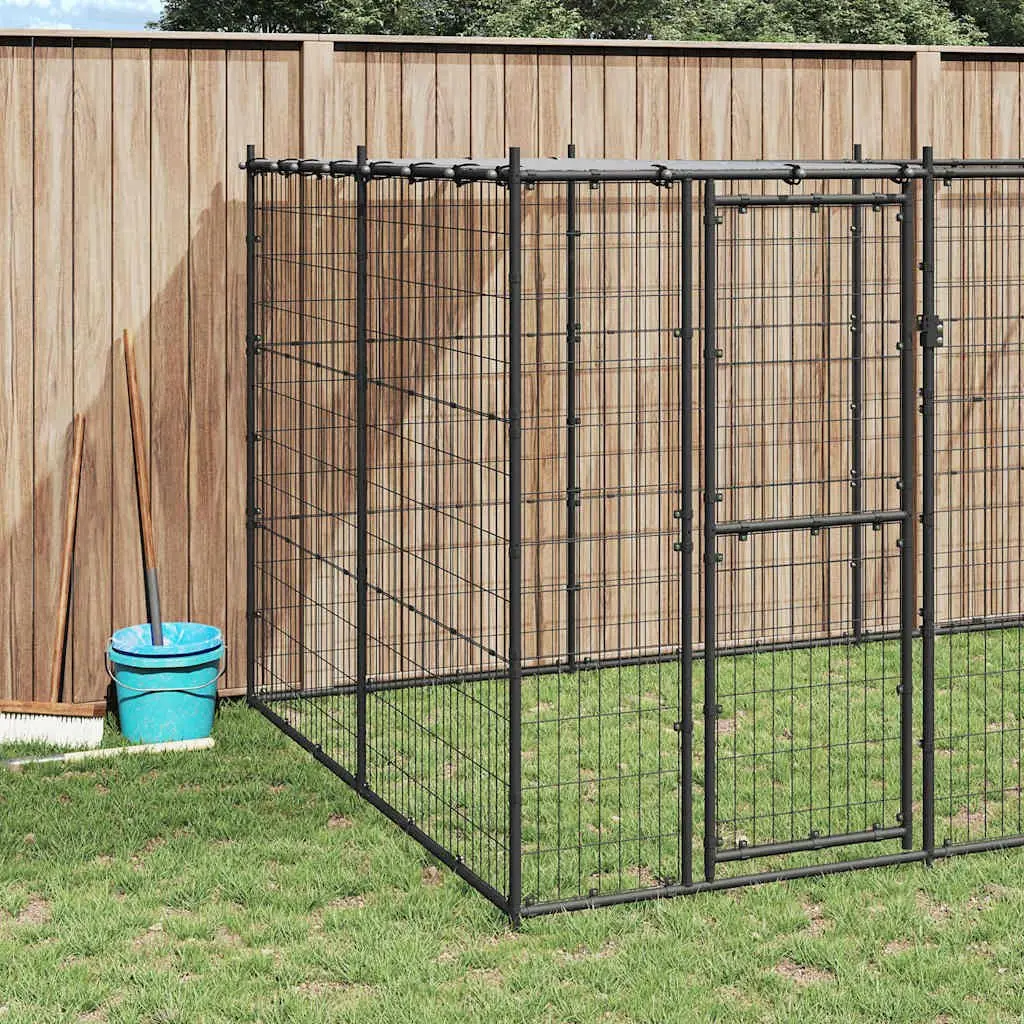 Dog Kennel Outdoor Steel Cage Run Exercise Enclosure with Roof Canopy 12.1m²