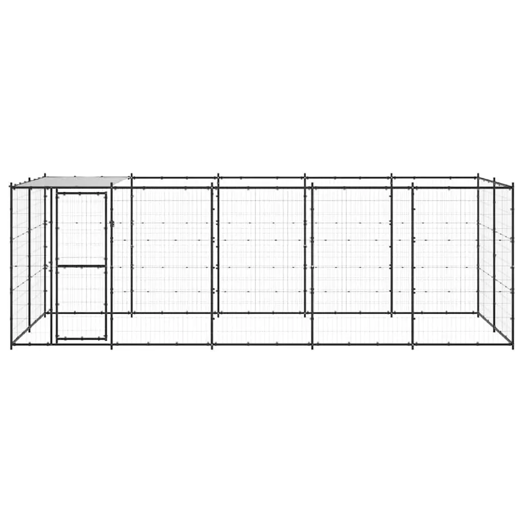 Dog Kennel Outdoor Steel Cage Run Exercise Enclosure with Roof Canopy 12.1m²