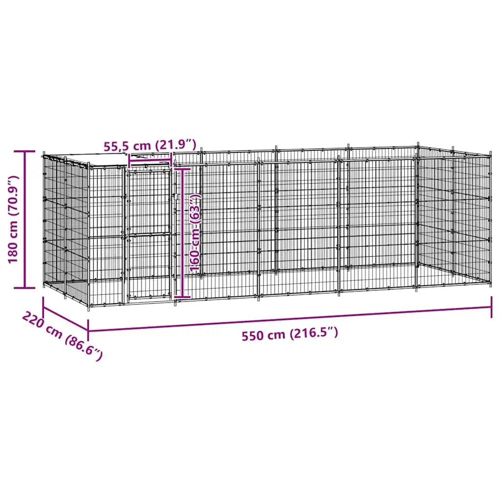 Dog Kennel Outdoor Steel Cage Run Exercise Enclosure with Roof Canopy 12.1m²