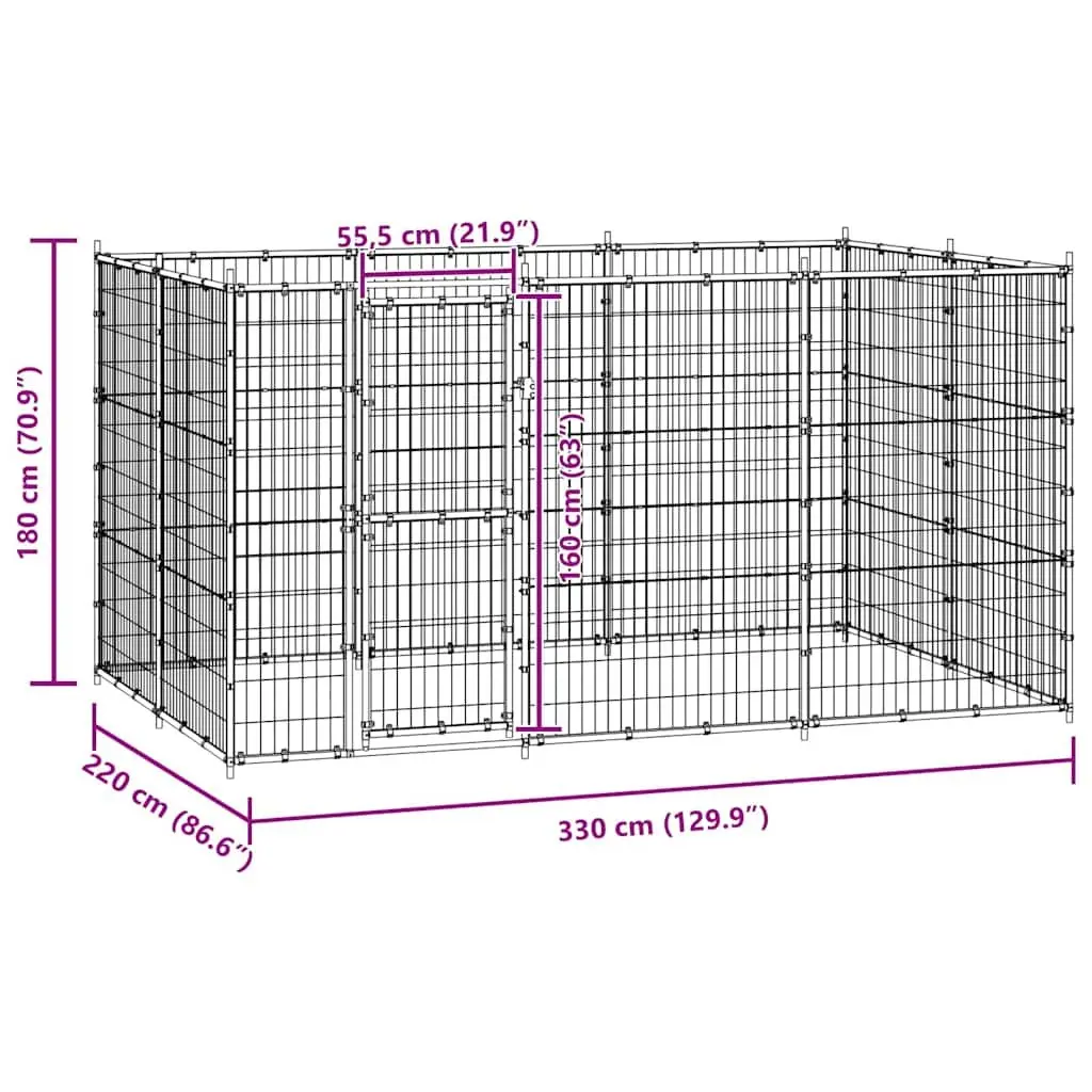 Dog Kennel Steel Outdoor Run Enclosure Mesh Ventilation 7.26 m²