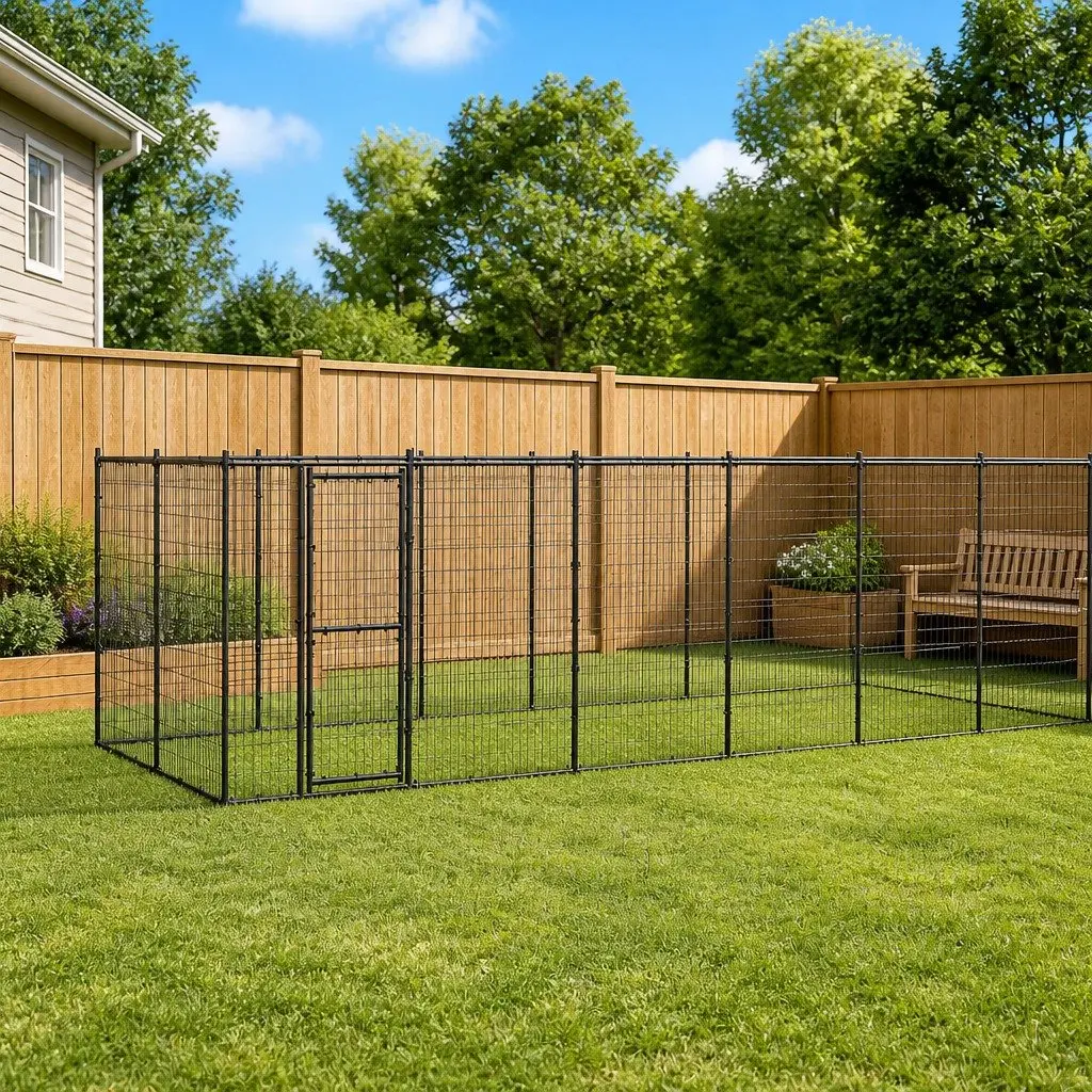 Dog Kennel Outdoor Steel Enclosure Black Mesh 26.62 m²