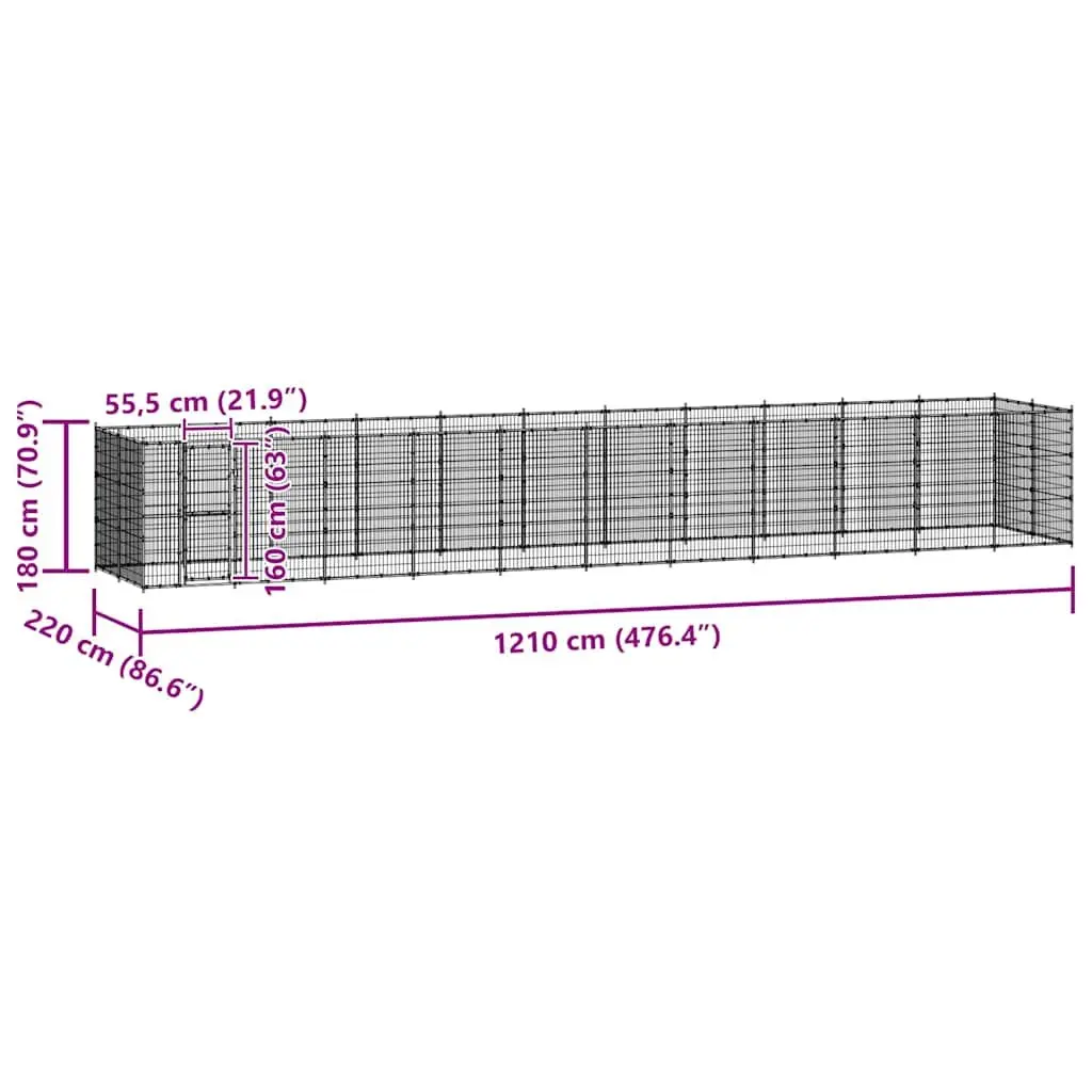 Dog Kennel Outdoor Steel Enclosure Black Mesh 26.62 m²
