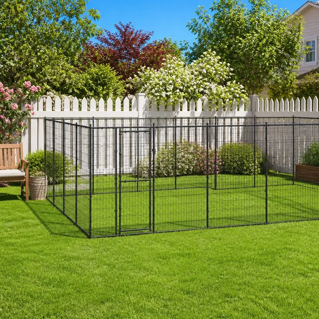 Dog Kennel Steel Large Outdoor Enclosure Play Pen Mesh Ventilation